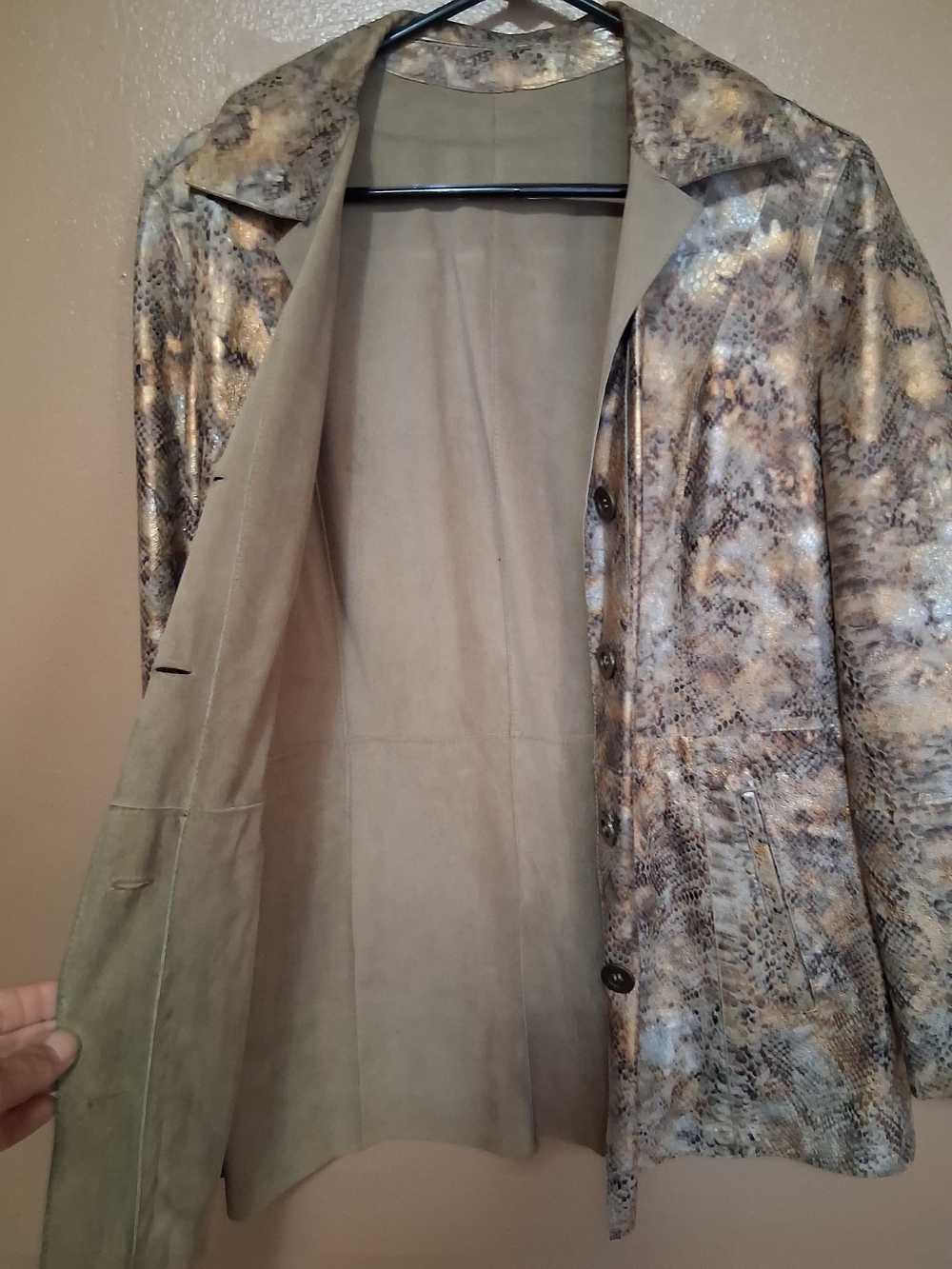 Women's Snake-Print Leather Jacket in Neutral Taupe